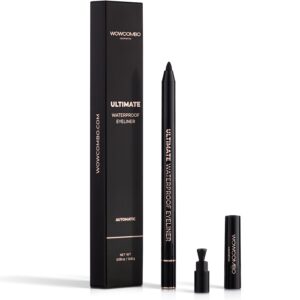 wowcombo ultimate waterproof eyeliner pencil with built-in sharpener - smudge-proof - long lasting - stays on all day - creates bold & defined lines - eye makeup for all ages & skin types (black)