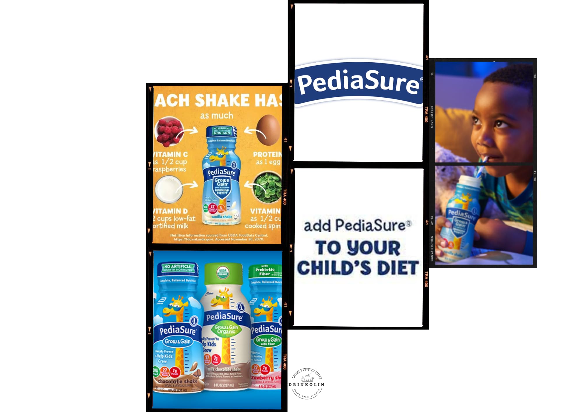 PediaSure Immune Support Kids Protein Shake Grow & Gain Vanilla Flavors, 8 Fl Oz 8 Pack, by Drinkolin