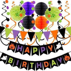 halloween birthday party decorations, halloween happy birthday banner, halloween birthday party supplies, kids halloween 1st birthday decor, halloween fireplace mantle home decorations