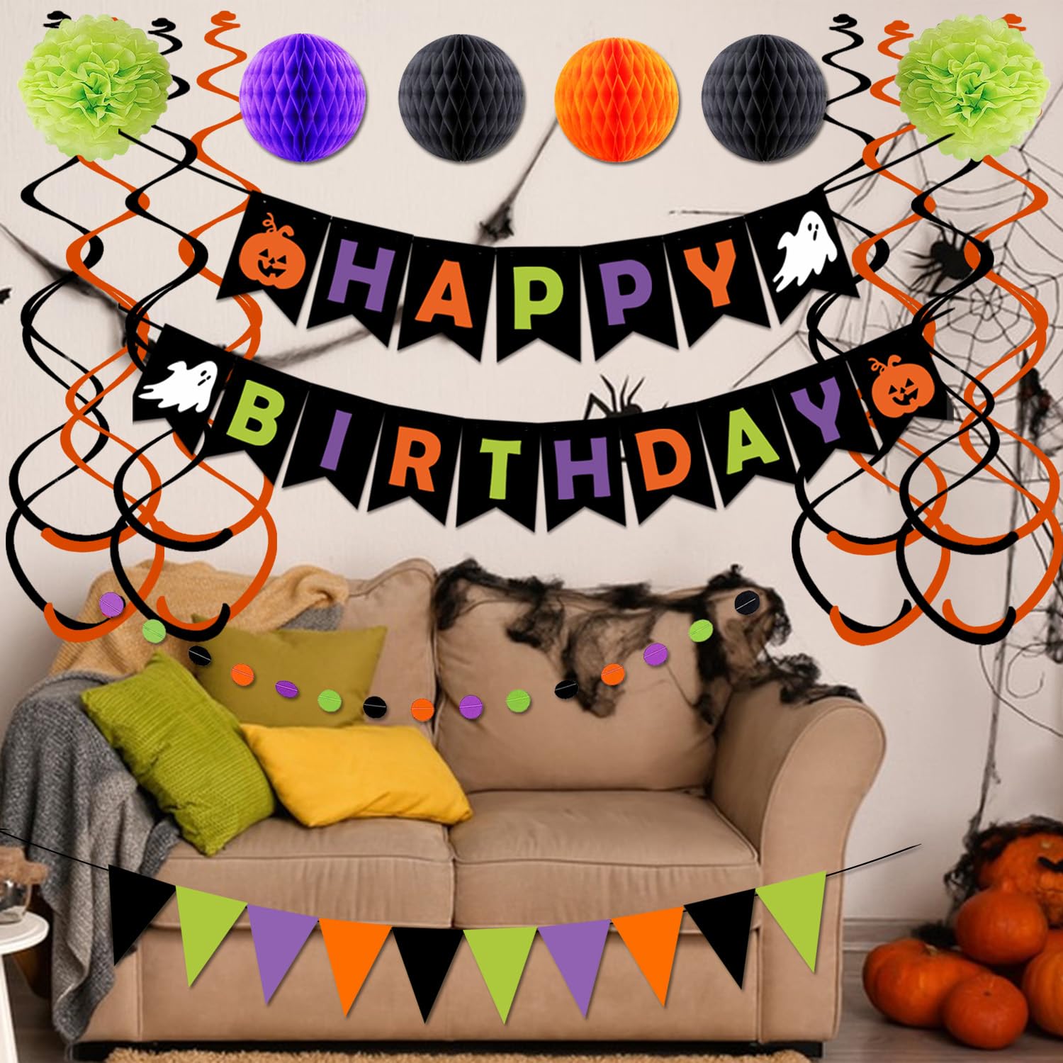 Halloween Birthday Party Decorations, Halloween Happy Birthday Banner, Halloween Birthday Party Supplies, Kids Halloween 1st Birthday Decor, Halloween Fireplace Mantle Home Decorations