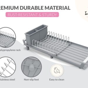 Isabel Lily Dish Drying Rack - Space-Saving Kitchen Organizer with Drainboard & Detachable Utensil Holder - Rust-Proof Stainless Dish Washer Dryer Rack