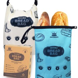 Royoroyi Bread Bags for Homemade Bread,2 Packs Reusable Bread Bag,Freezer Bread Storage Bag,Waterproof Zipper Bread Container to Keep Bread Fresh gift giving (beige， Jewel Blue)