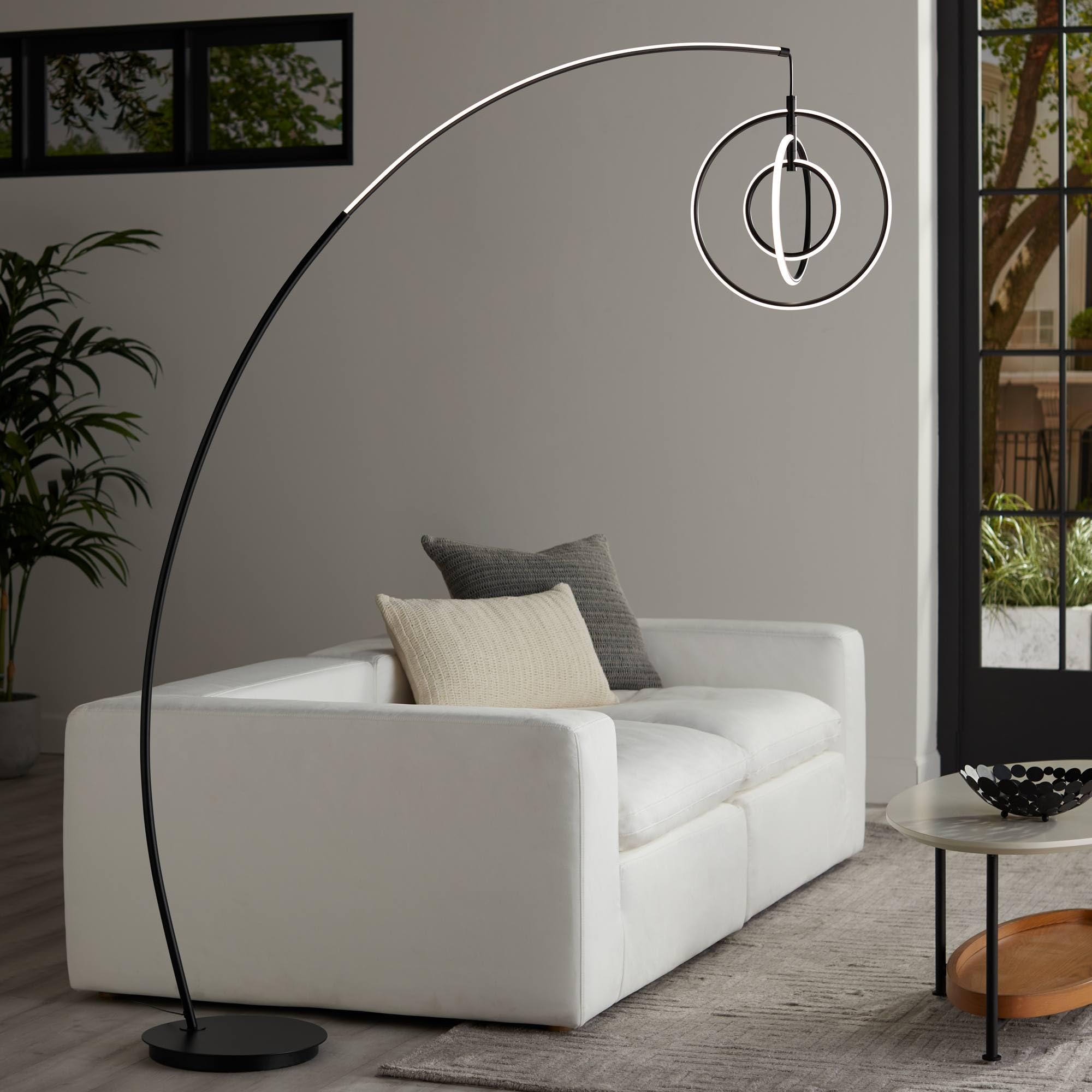 Possini Euro Design Allura Modern 79" Tall Arc Floor Lamp Standing Matte Black Metal 3-Ring Swivel LED Light for Living Room Reading Family Bedroom Bedside Office House Home