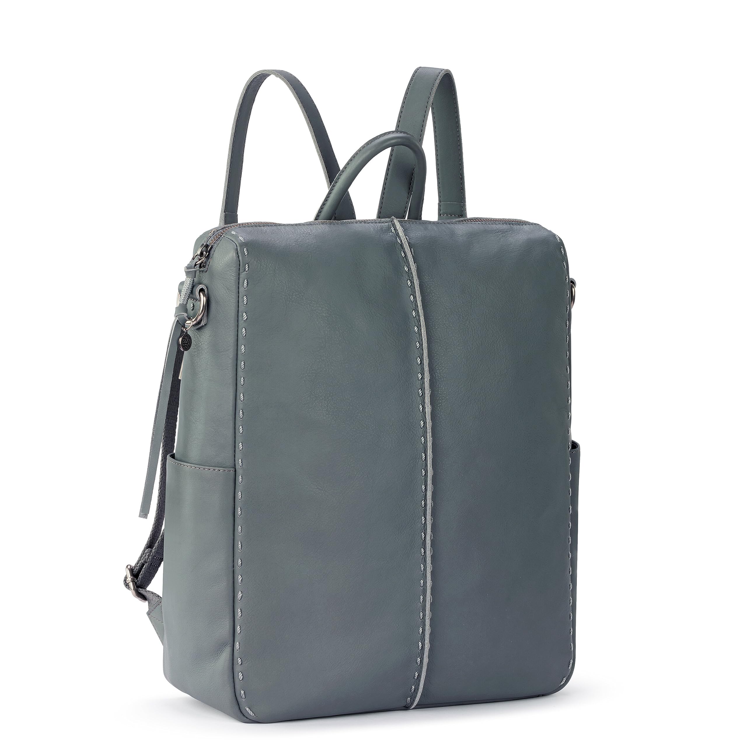 The Sak Los Feliz Backpack in Leather, Detachable Shoulder Strap, Dusty Blue