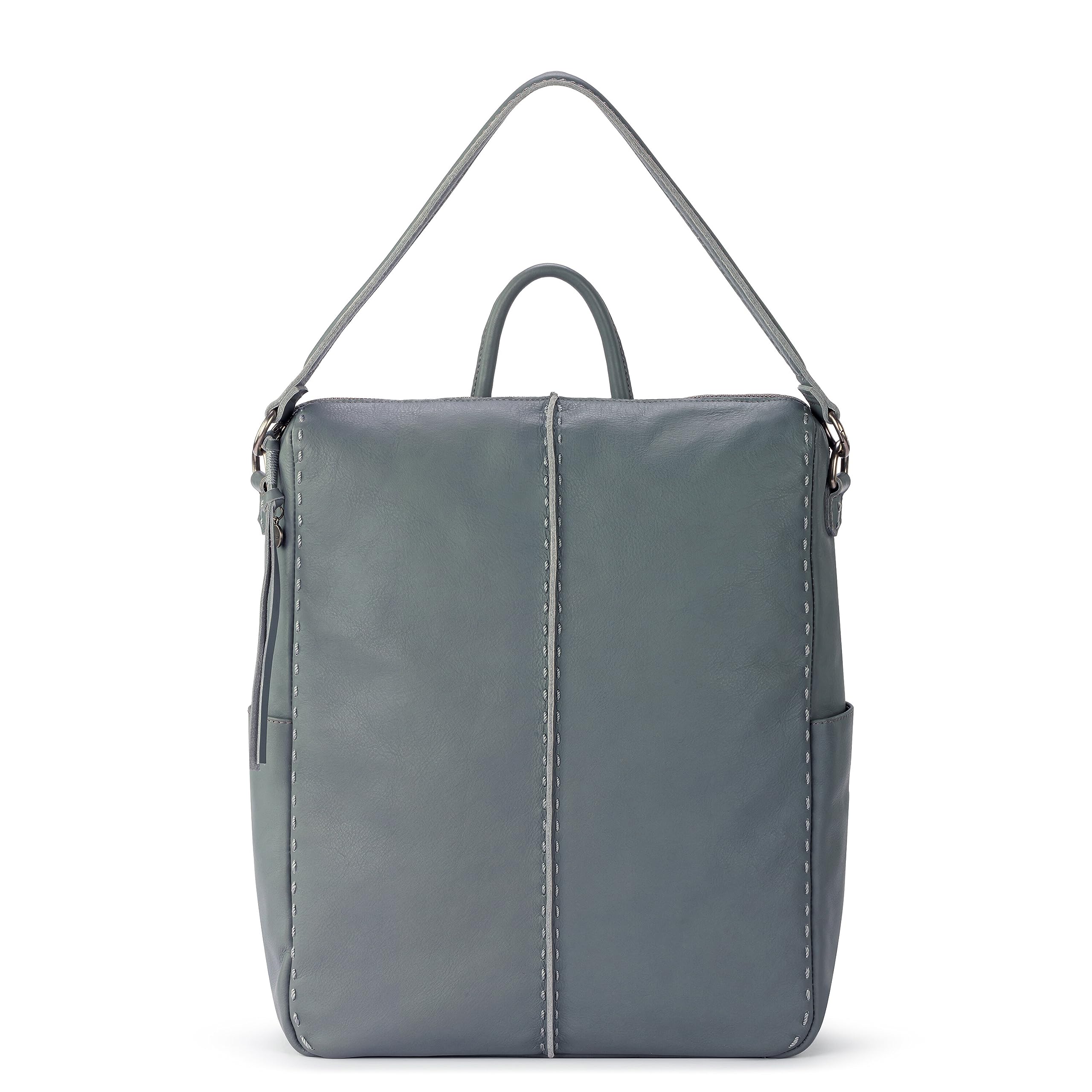 The Sak Los Feliz Backpack in Leather, Detachable Shoulder Strap, Dusty Blue