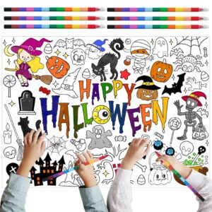 giant halloween coloring poster with 6 stacking crayons, bat ghost party favor set jumbo paper coloring banner large art crafts activity coloring poster for halloween supplies, 43x 31inch (halloween)