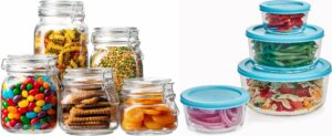 eatneat 5-piece airtight glass kitchen canisters with glass lids 4 pc round glass food storage containers with lids