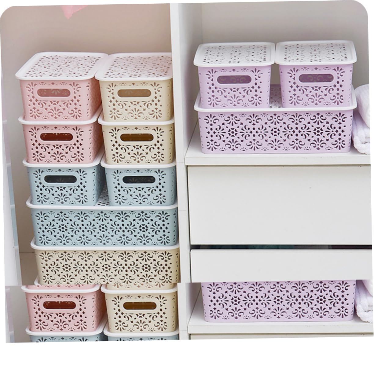 NOLITOY Box Wicker Storage Basket Closet Storage Bins Desktop Storage Basket Laundry Hamper Organization Baskets Drawer Organizer Drawers for Clothes Stackable Drawers Container Hollow