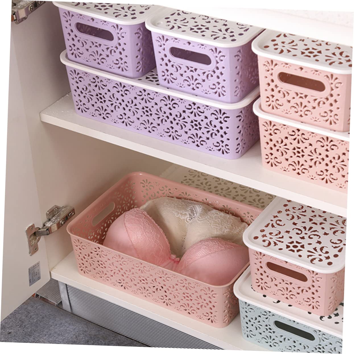 NOLITOY Box Wicker Storage Basket Closet Storage Bins Desktop Storage Basket Laundry Hamper Organization Baskets Drawer Organizer Drawers for Clothes Stackable Drawers Container Hollow