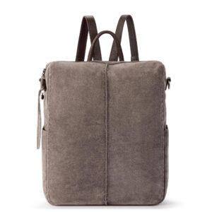 the sak los feliz backpack in leather, detachable shoulder strap, mushroom suede