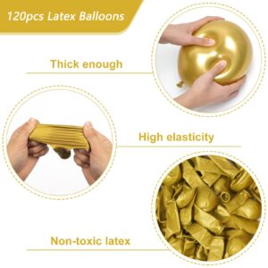 RUBFAC 120pcs Gold Balloons 12 Inches Chrome Metallic Balloons, Metallic Gold Balloons for Graduation Anniversary Wedding Party Supplies Garland Arch Decoration