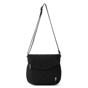sakroots foldover crossbody bag in eco-twill with adjustable strap, black spirit desert quilted