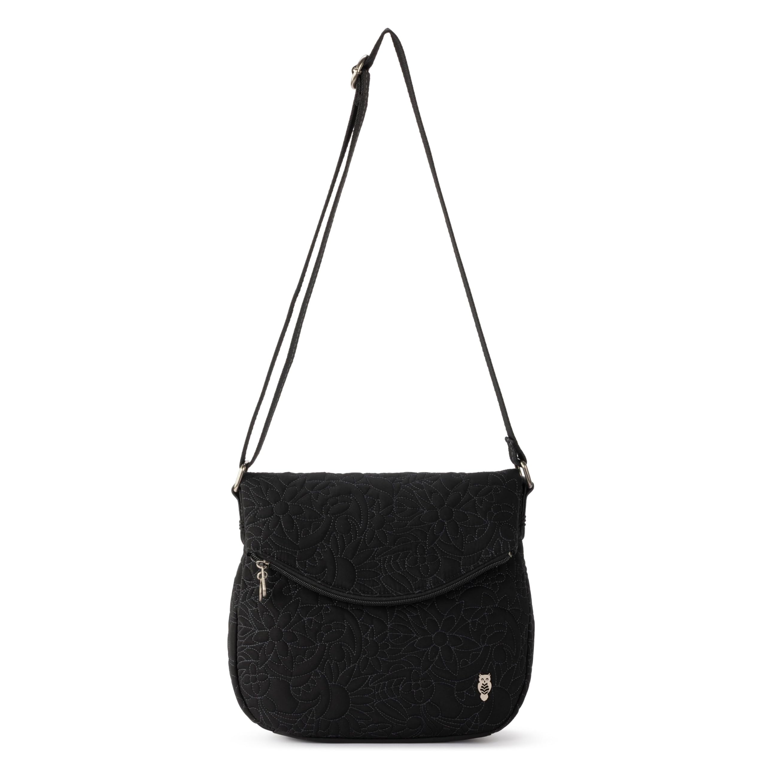 Sakroots Foldover Crossbody Bag in Eco-Twill with Adjustable Strap, Black Spirit Desert Quilted