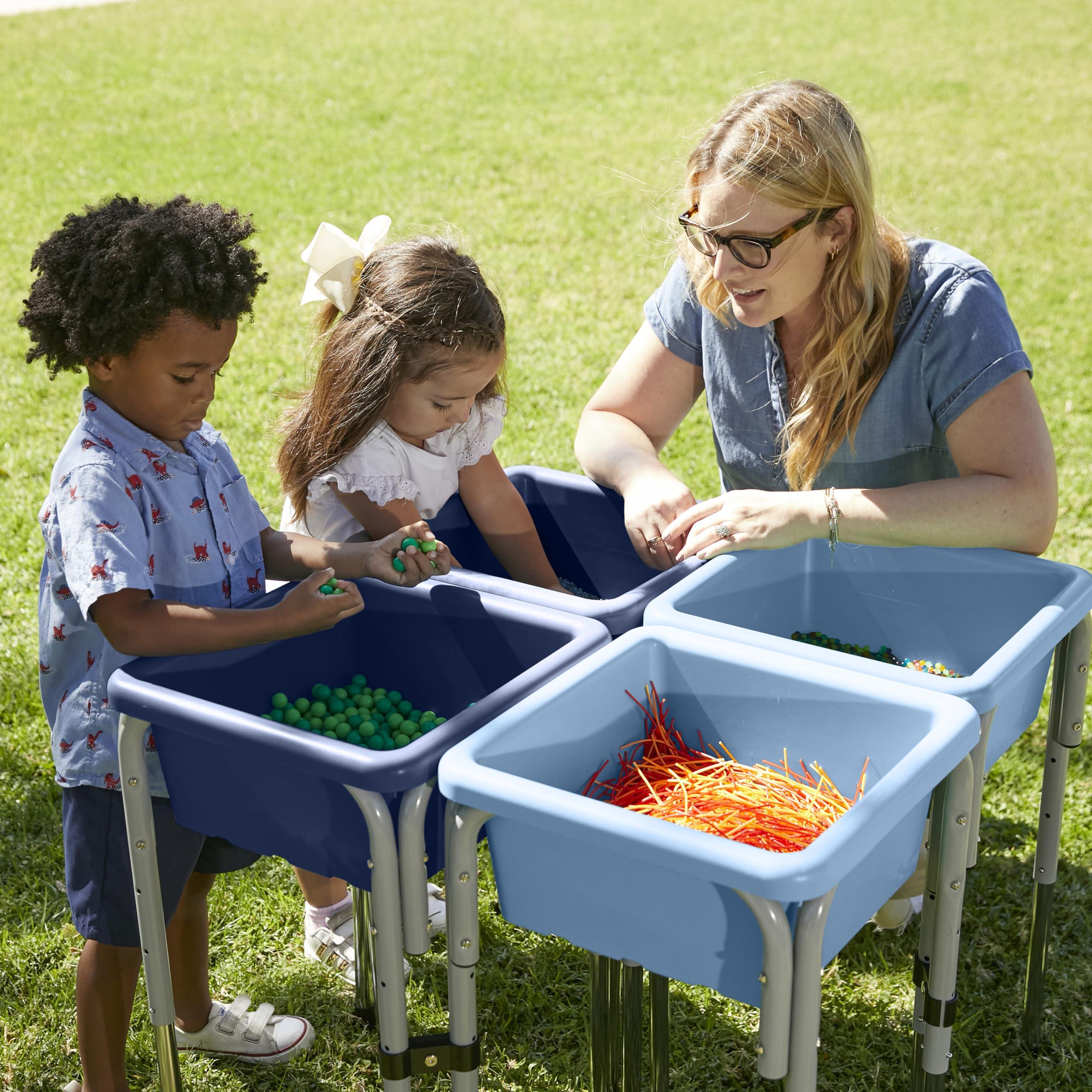 ECR4Kids Square Bin with Lid, Storage Containers, Powder Blue, 2-Pack