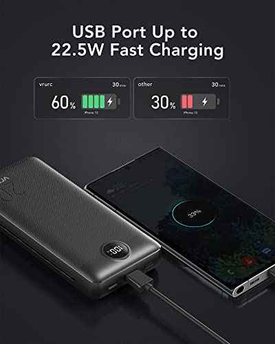 VRURC Portable Charger 20000mAh, Fast Charging Power Bank USB C,4 Output 2 Input Charging Bank Equipped with LED Display,Built-in Wall Plug and Cables,Cell Phone Replacement Battery,Black