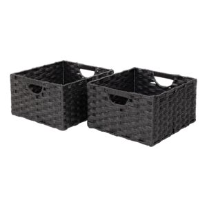 seville classics premium handwoven portable laundry bin basket with carrying handles, household storage for clothes, linens, sheets, toys, black, rectangular (2-pack)