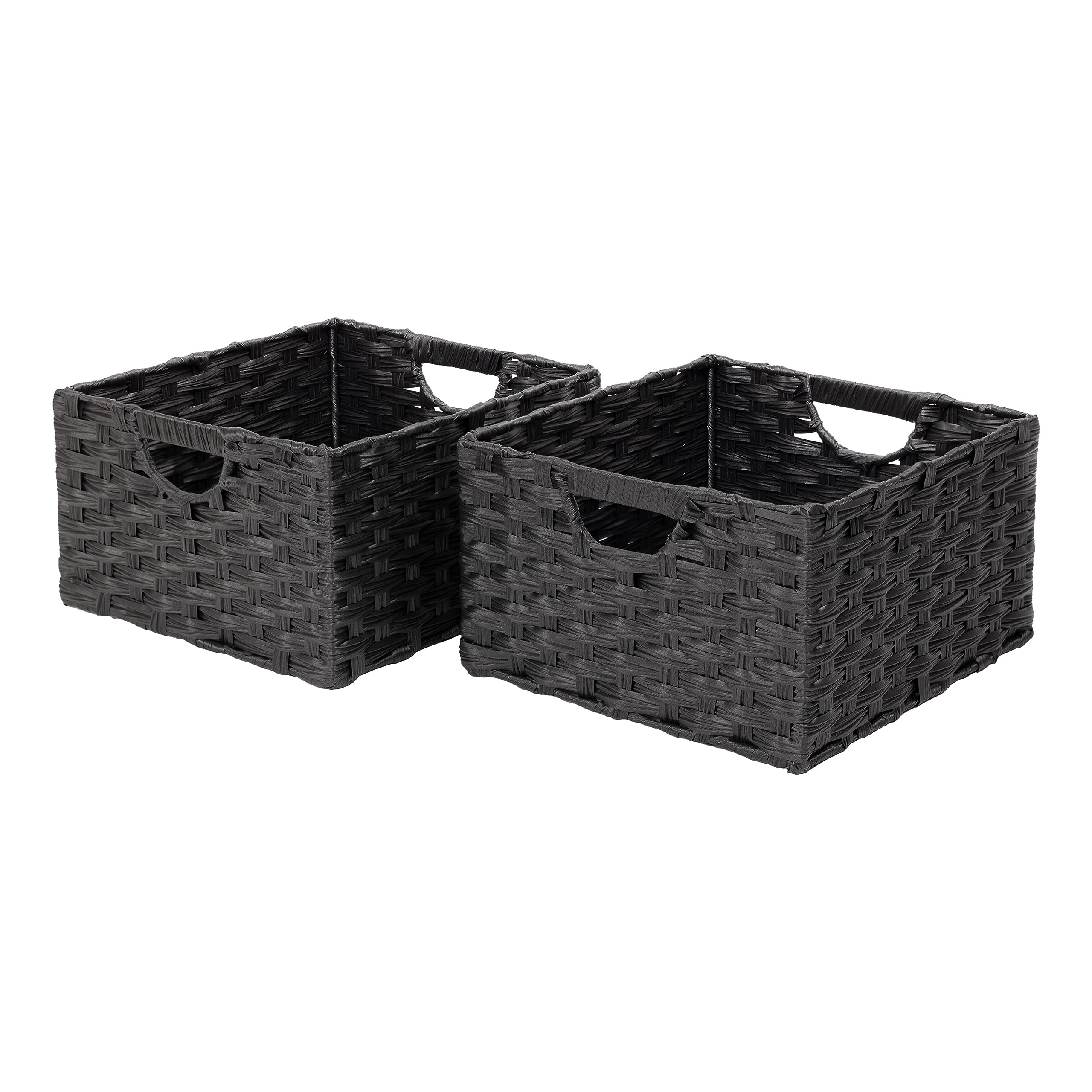 Seville Classics Premium Handwoven Portable Laundry Bin Basket with Carrying Handles, Household Storage for Clothes, Linens, Sheets, Toys, Black, Rectangular (2-Pack)