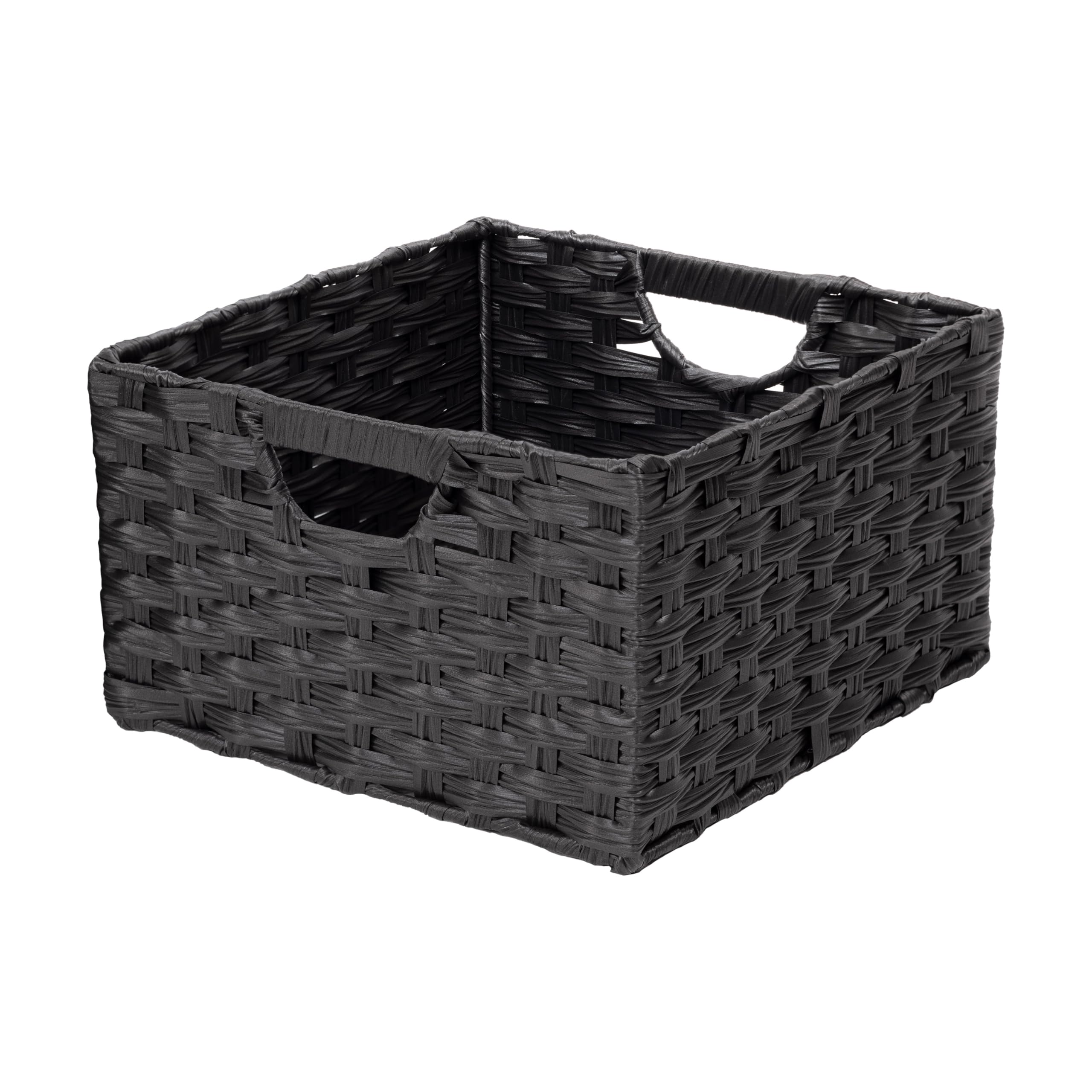 Seville Classics Premium Handwoven Portable Laundry Bin Basket with Carrying Handles, Household Storage for Clothes, Linens, Sheets, Toys, Black, Rectangular (2-Pack)