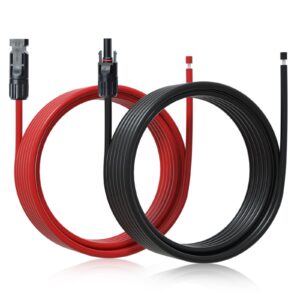 eco-worthy 20ft 10awg solar panel extension cable with female and male connector for solar panels, solar controllers (20ft red + 20ft black)