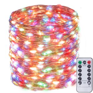 fairy lights plug in with remote and timer, 200 led waterproof string lights indoor outdoor twinkle lights plug in, upgraded 8 modes twinkle string lights for room wedding xmas party (multi-colored)