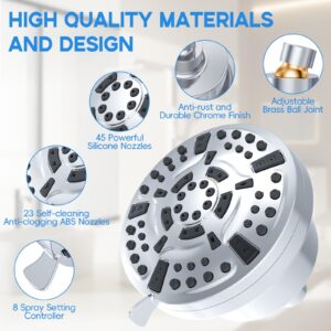 Nuioewe Shower Head, 5.7" Fixed High-Pressure Filtered Shower Heads, 8 Modes, 360°Adjusted, Tool-Free Install, Shower Filter for Hard Water, Remove Harmful & Chlorine, Relaxed Shower (Luxury Chrome)