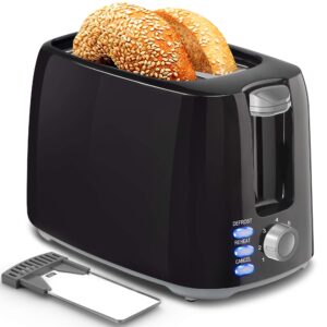 2 slice black toaster with wide slots, bagel function, 7 shade settings, removable crumb tray - compact prime rated toaster for bread, waffles
