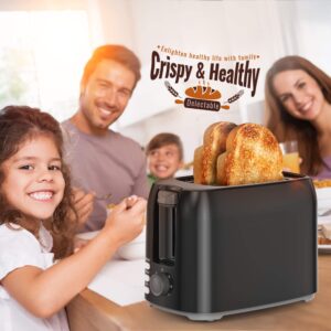 2 Slice Black Toaster with Wide Slots, Bagel Function, 7 Shade Settings, Removable Crumb Tray - Compact Prime Rated Toaster for Bread, Waffles