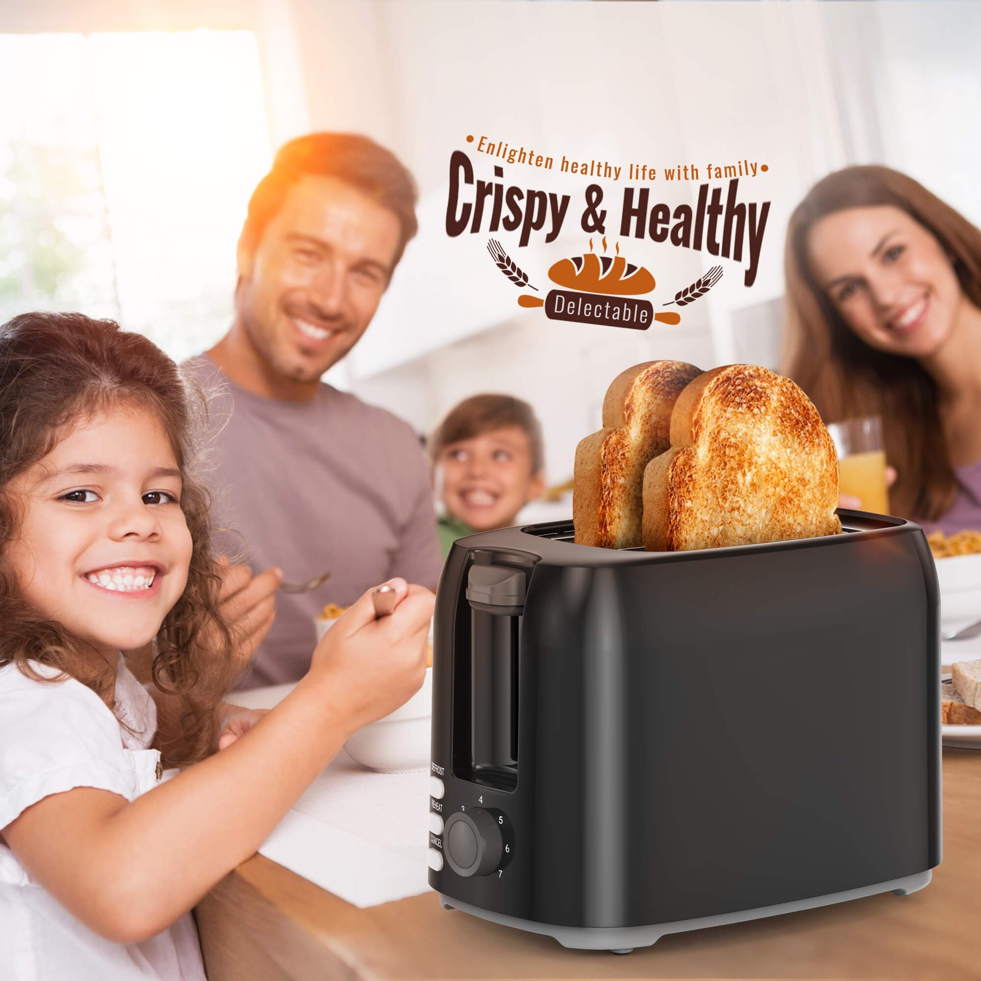 2 Slice Black Toaster with Wide Slots, Bagel Function, 7 Shade Settings, Removable Crumb Tray - Compact Prime Rated Toaster for Bread, Waffles