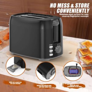 2 Slice Black Toaster with Wide Slots, Bagel Function, 7 Shade Settings, Removable Crumb Tray - Compact Prime Rated Toaster for Bread, Waffles