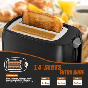 2 Slice Black Toaster with Wide Slots, Bagel Function, 7 Shade Settings, Removable Crumb Tray - Compact Prime Rated Toaster for Bread, Waffles