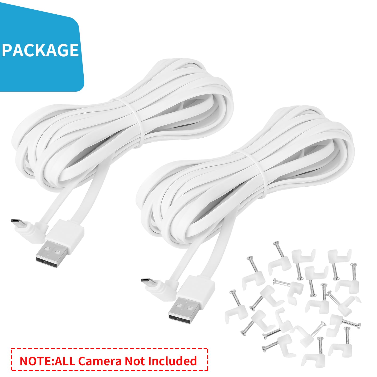 UYODM 2Pack 20FT/6M Micro USB Extension Cable Compatible with WYZE Cam Pan V3, L-Shape 90 Degree Extension Charging Cable Power Your WYZE Cam Pan V3 Continuously - White