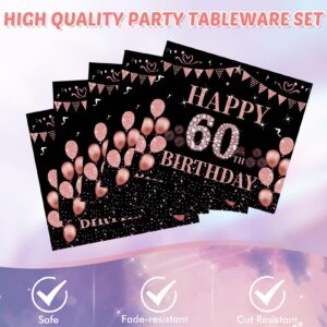 41PCS 60th Birthday Decorations for Women 60 years brithday party tableware set Plates Napkins tablecloth Vintage 1964 Party Supply Black And Rose Gold For Women