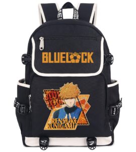 roffatide anime blue lock laptop backpack with usb charging port yoichi isagi rucksack with printed wanima backpack for men women seishiro nagi graphic travel yor backpack d