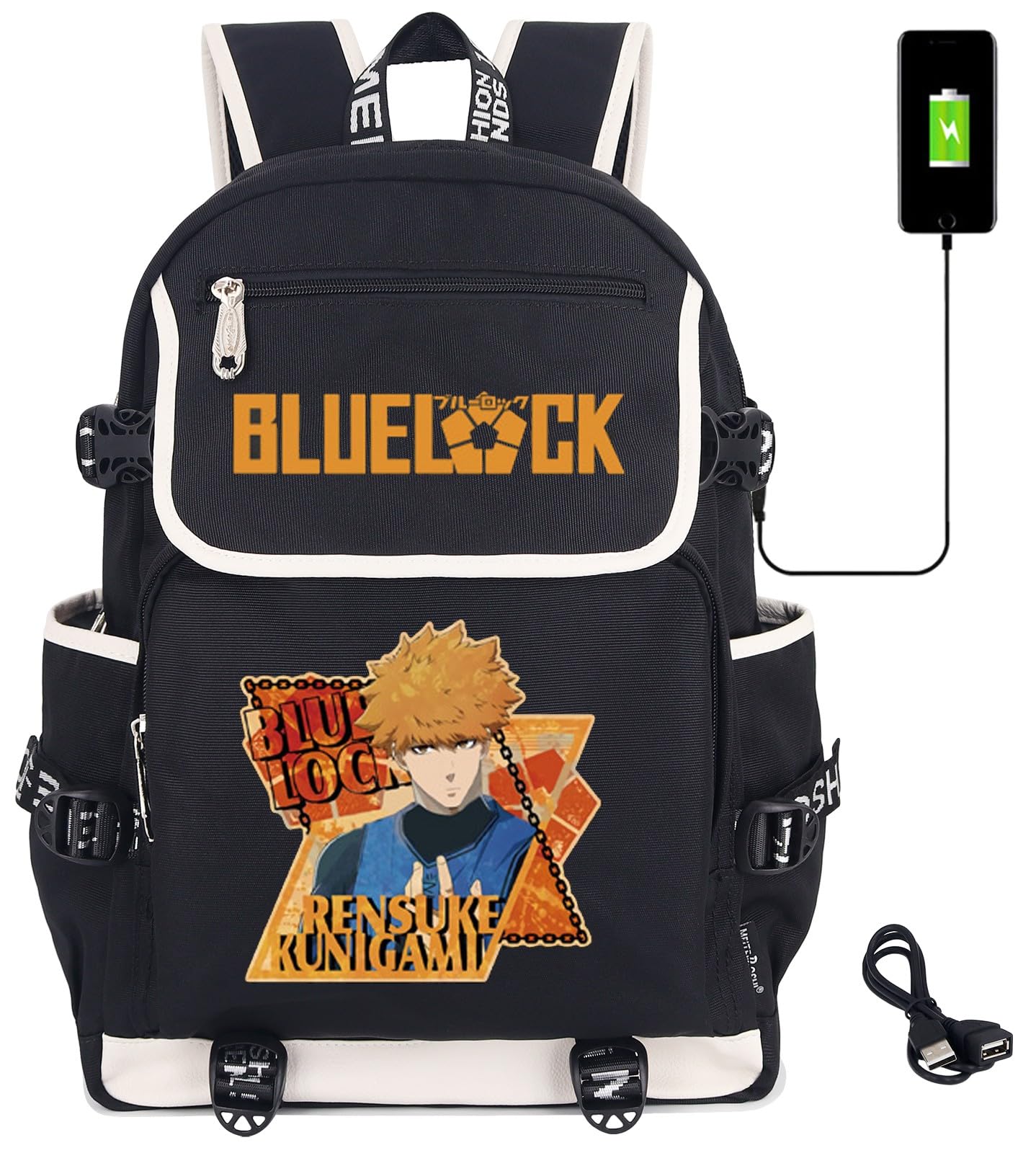 Roffatide Anime Blue Lock Laptop Backpack with USB Charging Port Yoichi Isagi Rucksack with Printed Wanima Backpack for Men Women Seishiro Nagi Graphic Travel Yor Backpack D