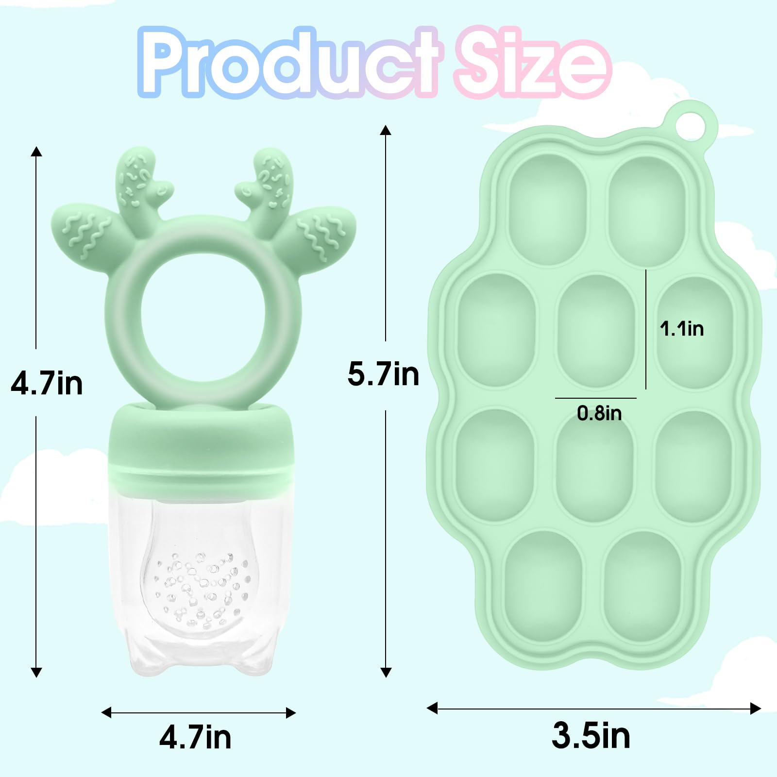 2 Sets Silicone Breastmilk Popsicle Molds with Baby Food Feeder, BPA Free Fruit Feeder Pacifier with Frozen Ice Tray for Baby Feeding Safely, Infant Fruit Teething Toy for Baby Boy Girl Gifts (Green)