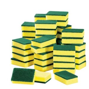 WOMENQAQ 50 Piece Sponge Set Cleaning Absorbent Sponge Kitchen Supplies Dishwashing Sponge Carpet Foam with Brush (Yellow, One Size)