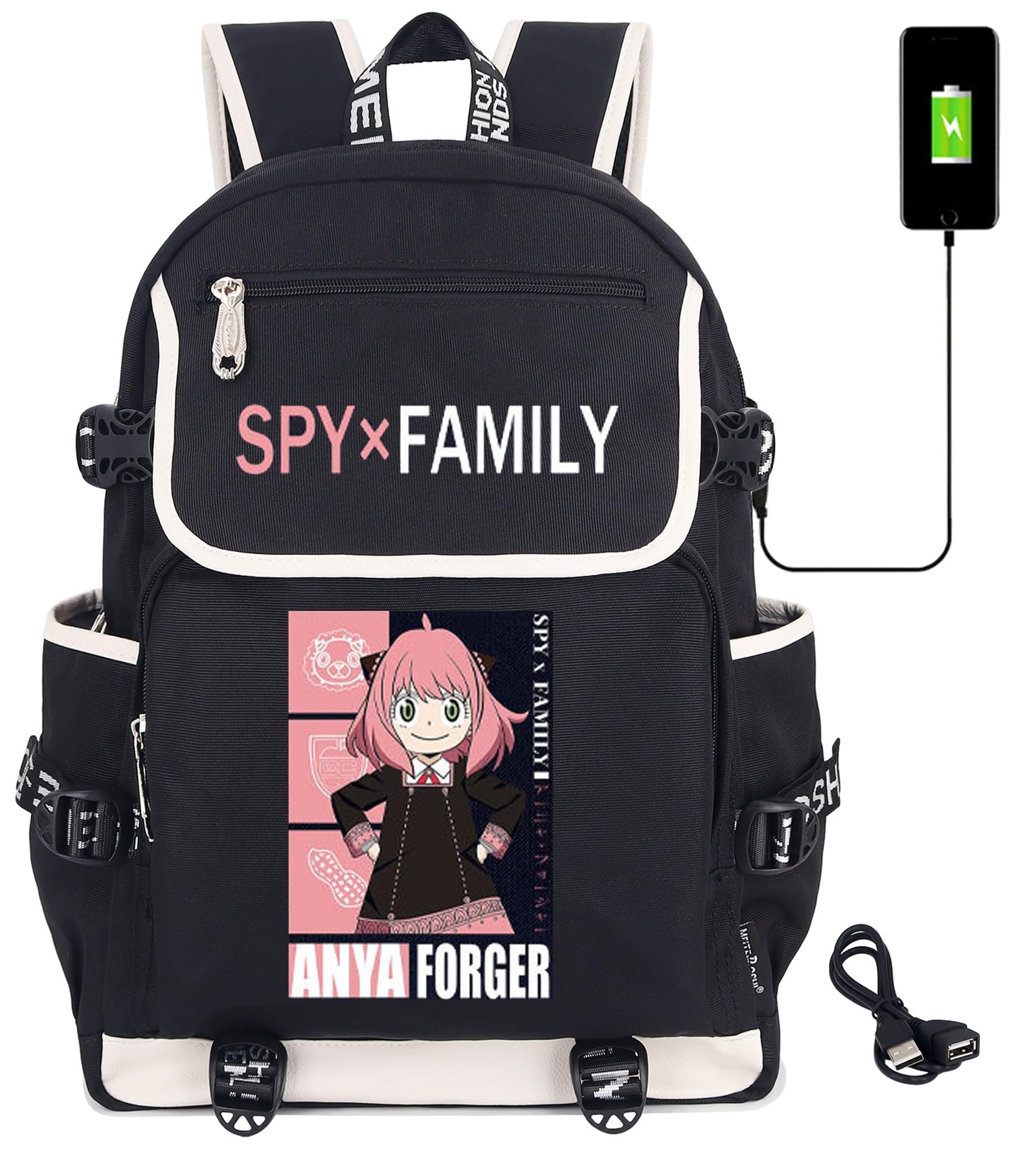 Roffatide Anime SPY×FAMILY Laptop Backpack with USB Charging Port Anya Rucksack with Printed Backpack for Men Women Twilight Graphic Travel Yor Backpack
