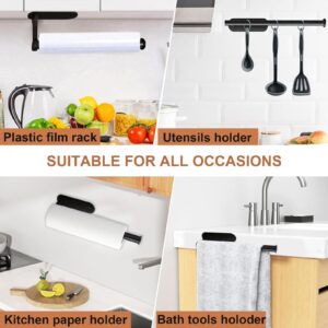 WSZBDY Paper Towel Holder and Wall Hook Set, Wall Mount Paper Roll Holder and Towel Hooks, Self-Adhesive Under Cabinet, Both Available in Adhesive and Screws, for Kitchen and Bathroom