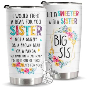 mothers day gifts for sister, birthday gifts for bestie, best sister ever gifts, big sister gifts for women best friends, 20oz stainless steel insulated coffee tumbler, sister gifts for her