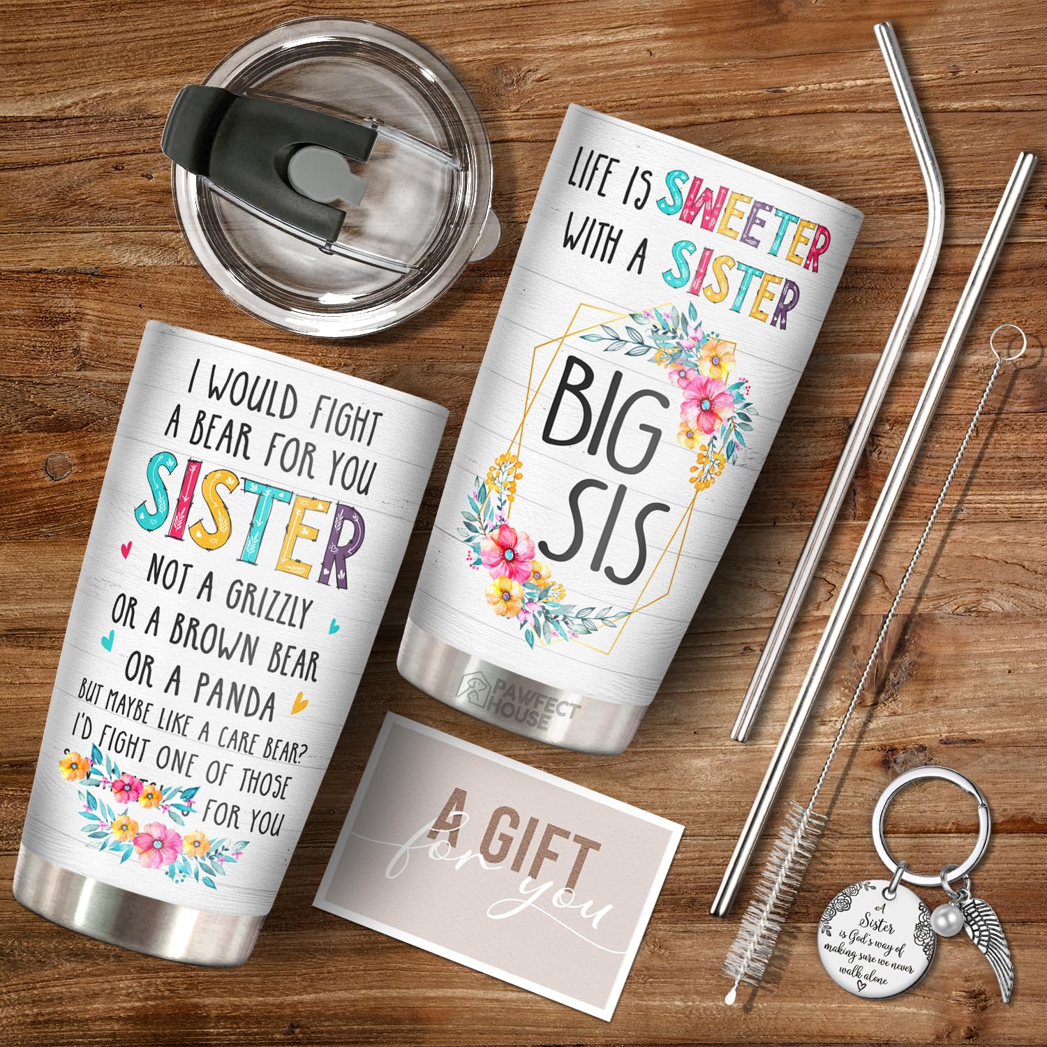 Mothers Day Gifts For Sister, Birthday Gifts For Bestie, Best Sister Ever Gifts, Big Sister Gifts For Women Best Friends, 20oz Stainless Steel Insulated Coffee Tumbler, Sister Gifts For Her