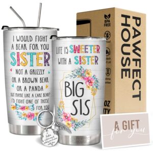 Mothers Day Gifts For Sister, Birthday Gifts For Bestie, Best Sister Ever Gifts, Big Sister Gifts For Women Best Friends, 20oz Stainless Steel Insulated Coffee Tumbler, Sister Gifts For Her