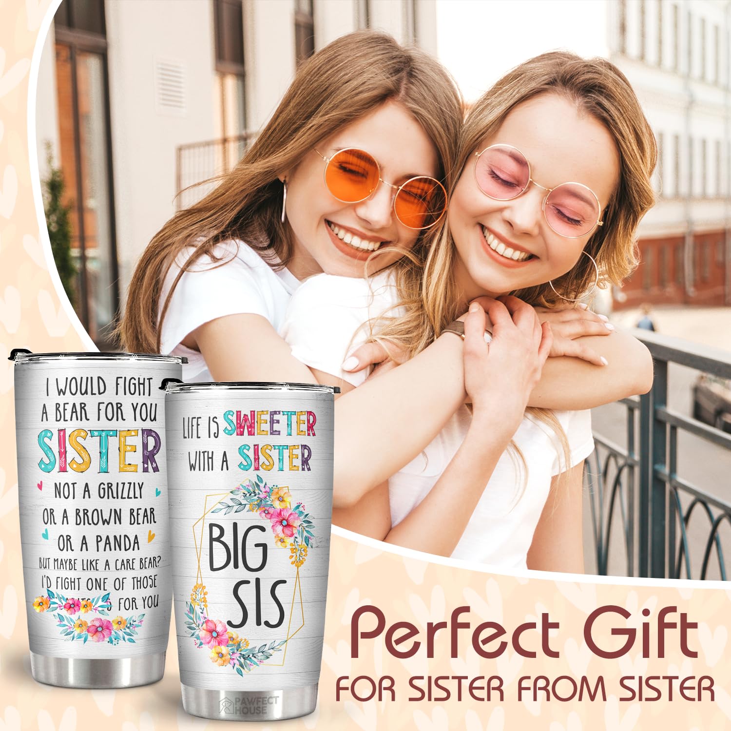 Mothers Day Gifts For Sister, Birthday Gifts For Bestie, Best Sister Ever Gifts, Big Sister Gifts For Women Best Friends, 20oz Stainless Steel Insulated Coffee Tumbler, Sister Gifts For Her