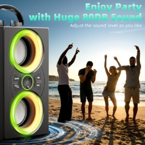 DINDIN Bluetooth Speakers, 40W Peak Wireless Speaker with Subwoofer, TWS, Big Bass, 80dB Portable Party Speaker with Lights for Beach, BBQ, Outdoor, Camping, Travel