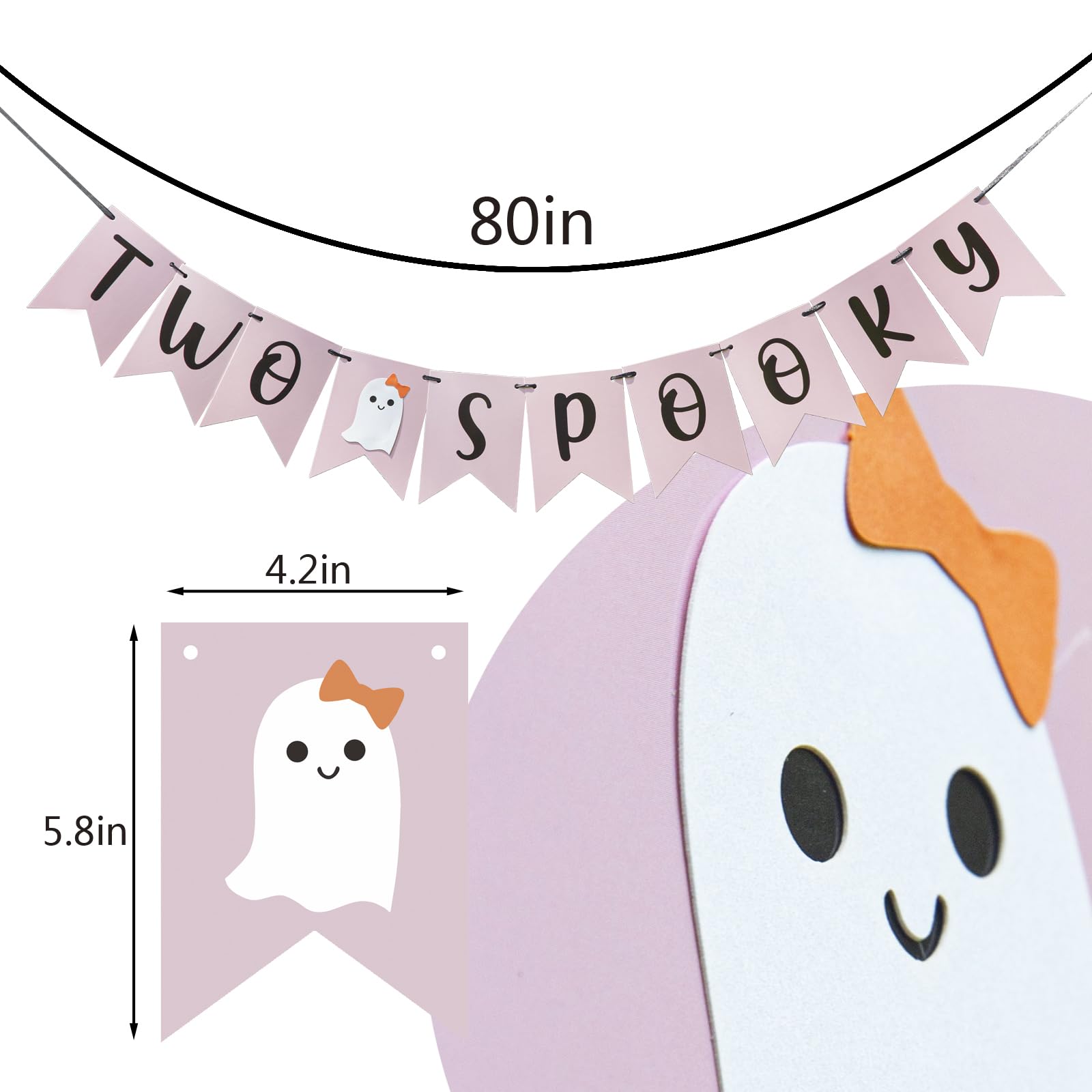 Two Spooky Birthday Garland - Halloween 2nd Birthday Banner, Pink Ghost Decor, Halloween Girl Birthday Banner, Two Spooky Party Supplies, Halloween Party Decorations
