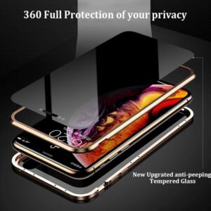 UMTITI Anti-peep Anti-Spy Privacy Magnetic Case for Samsung Galaxy S23 Ultra, Full Body with Built-in Screen Protector Magnetic Clear Back Metal Bumper Double-Sided Tempered Glass Phone Cover (Gold)