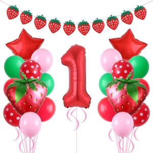 strawberry party decorations berry first 23pcs red pink balloons with strawberry and number 1 foil balloons strawberry banner for 1st sweet one birthday baby shower party supplies