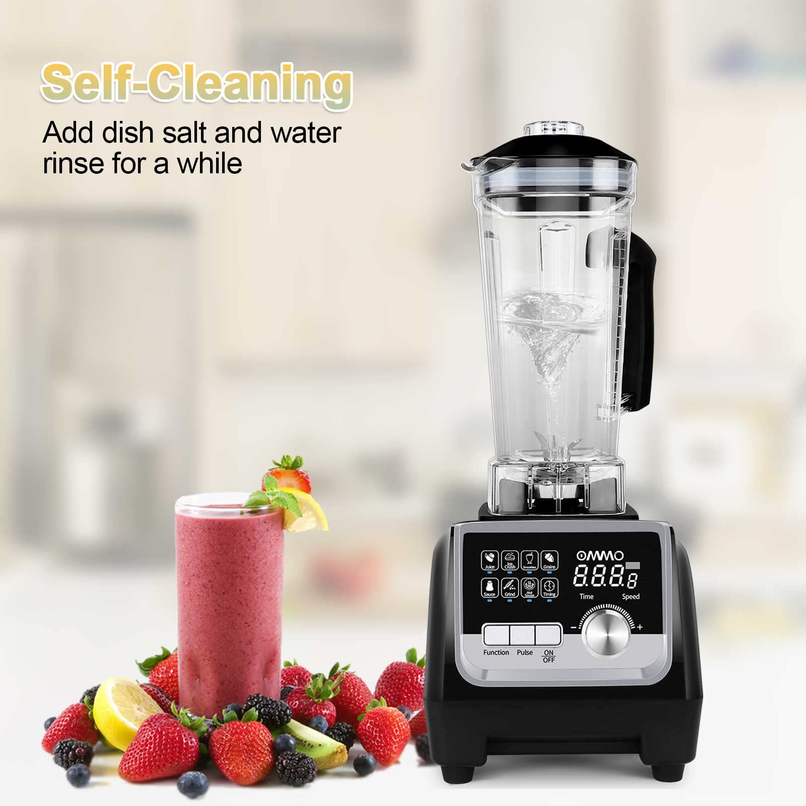 OMMO Blender for Kitchen 1800 peak watts, Professional Countertop Blender Smoothie Maker with Built-in Timer, High Power Blender 68oz Cups forSmoothies, Blend, Chop, Grind