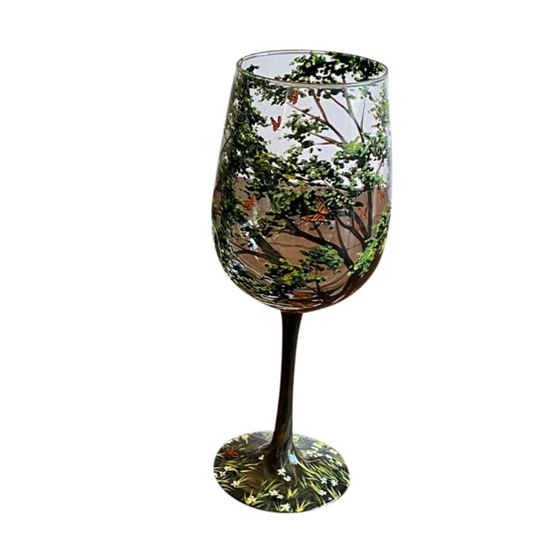 Leimezsty Four Seasons Tree Wine Glass Hand-Painted Art Glassware Unique Glasses Drinkware for Home Office Decorative Gift Cups Elegant Four Seasons Tree Wine Glasses