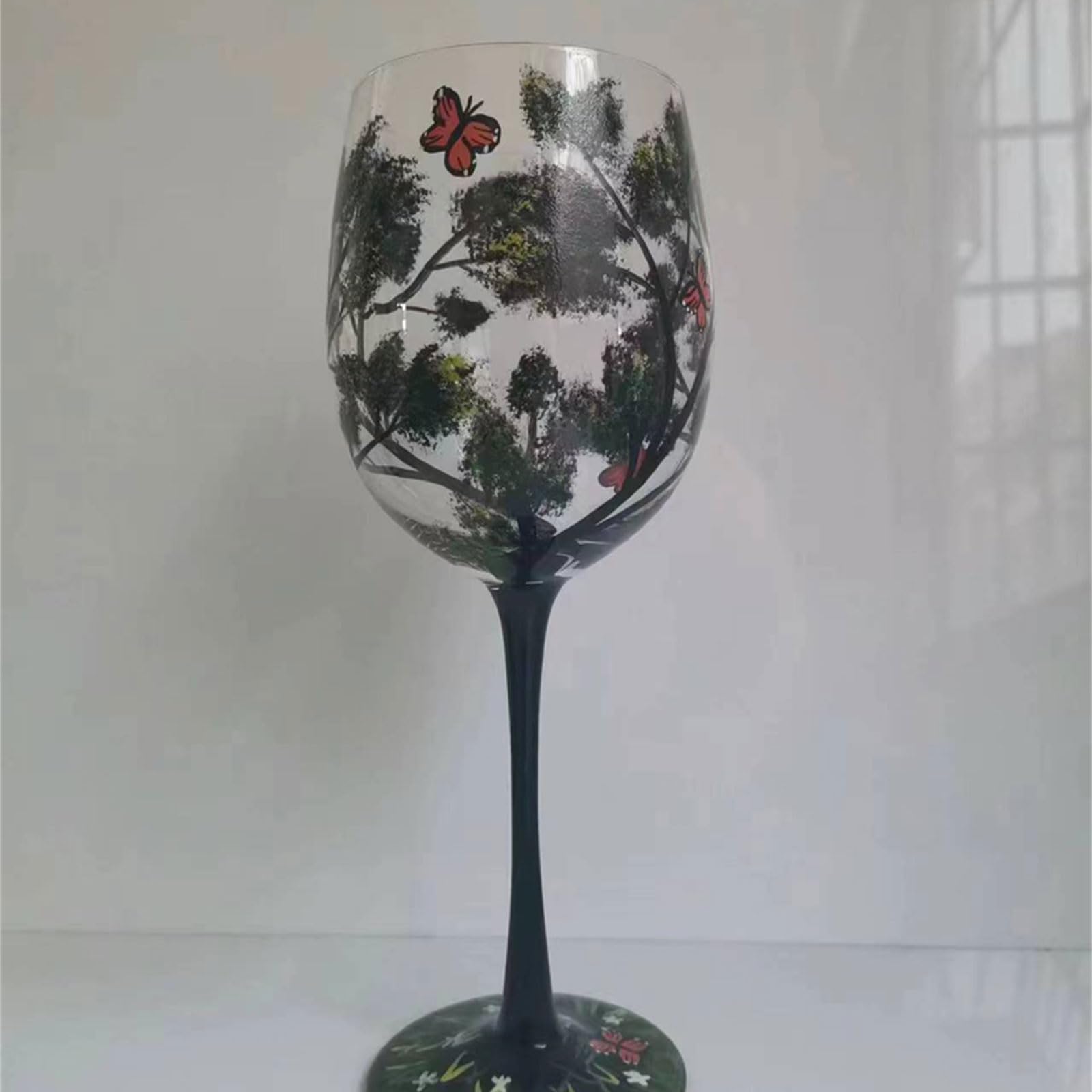 Leimezsty Four Seasons Tree Wine Glass Hand-Painted Art Glassware Unique Glasses Drinkware for Home Office Decorative Gift Cups Elegant Four Seasons Tree Wine Glasses