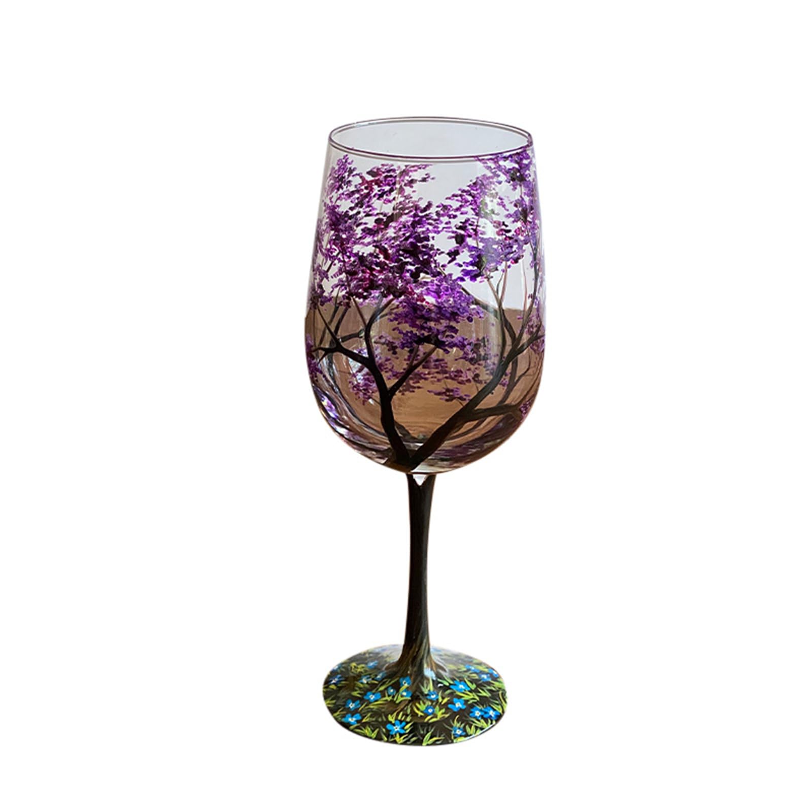 Leimezsty Four Seasons Tree Wine Glass Hand-Painted Art Glassware Unique Glasses Drinkware for Home Office Decorative Gift Cups Elegant Four Seasons Tree Wine Glasses